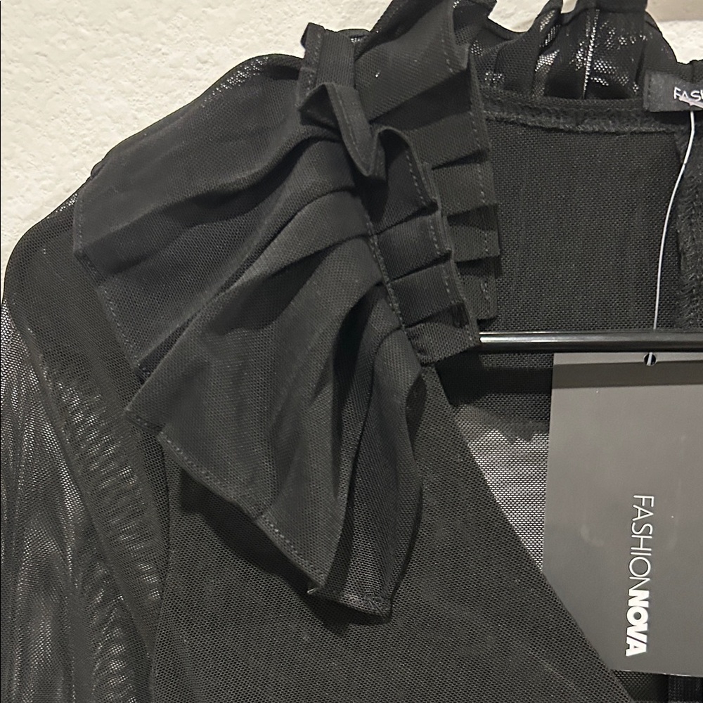 Black Sheer Ruffle Blouse - Picture 2 of 9